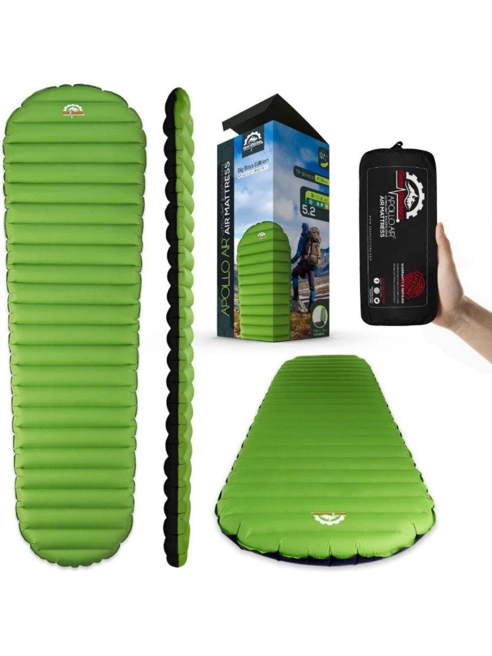 Ultralight Inflatable Camping Sleeping Pad - 5.2 R-Value, Compact & Lightweight